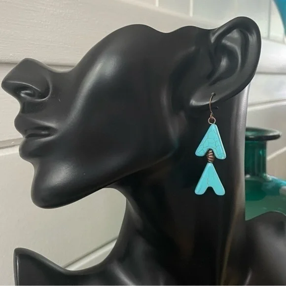 2/$29 Handmade Copper Blue Arrow Statement Earrings 2.25” Boho Western - Picture 4 of 4